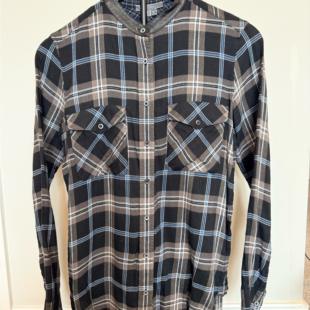 Vince Navy and White Checkered Shirt